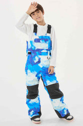 Boys’ Blue Tie-dye Reflective Durable Workwear Snow Bibs
